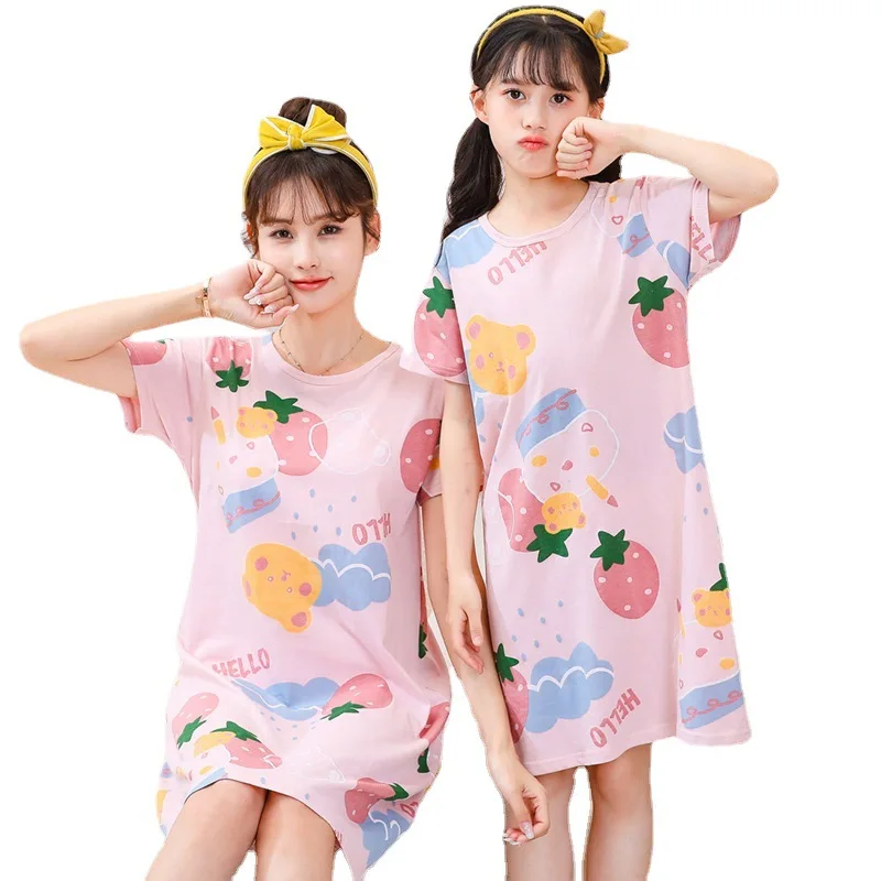 

Ночные рубашки, платья для девочек от 2 до 18 лет, хлопковое платье для сна с короткими рукавами и принтом с фруктами Детская домашняя одежда