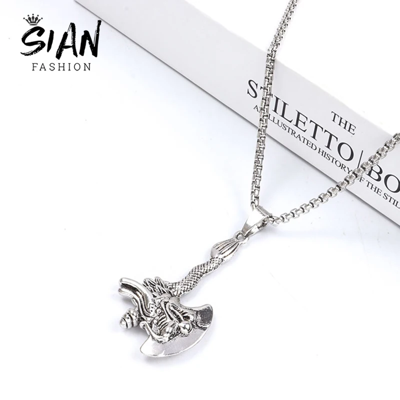 

Vintage Axe Pendant Necklace Silver Color Plated Craving Metal Necklaces for Men Stainless Steel Chain Neck Jewelry for Men