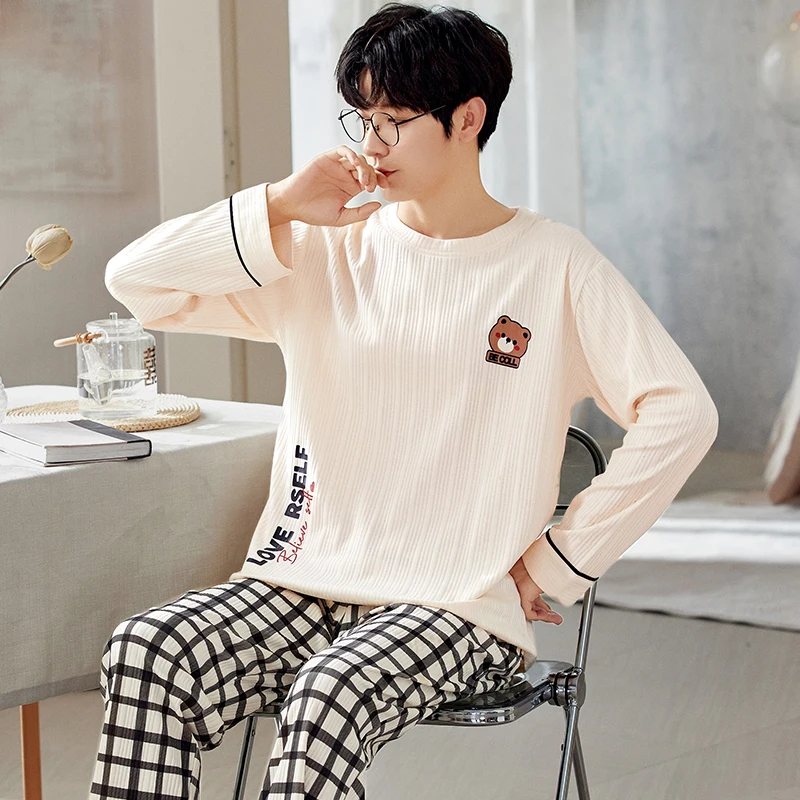 QUHENG 2022 Men's Home Suits Long-sleeved Trousers Suits for Autumn and Winter Pijamas for Men Cotton Design Pajamas for Men