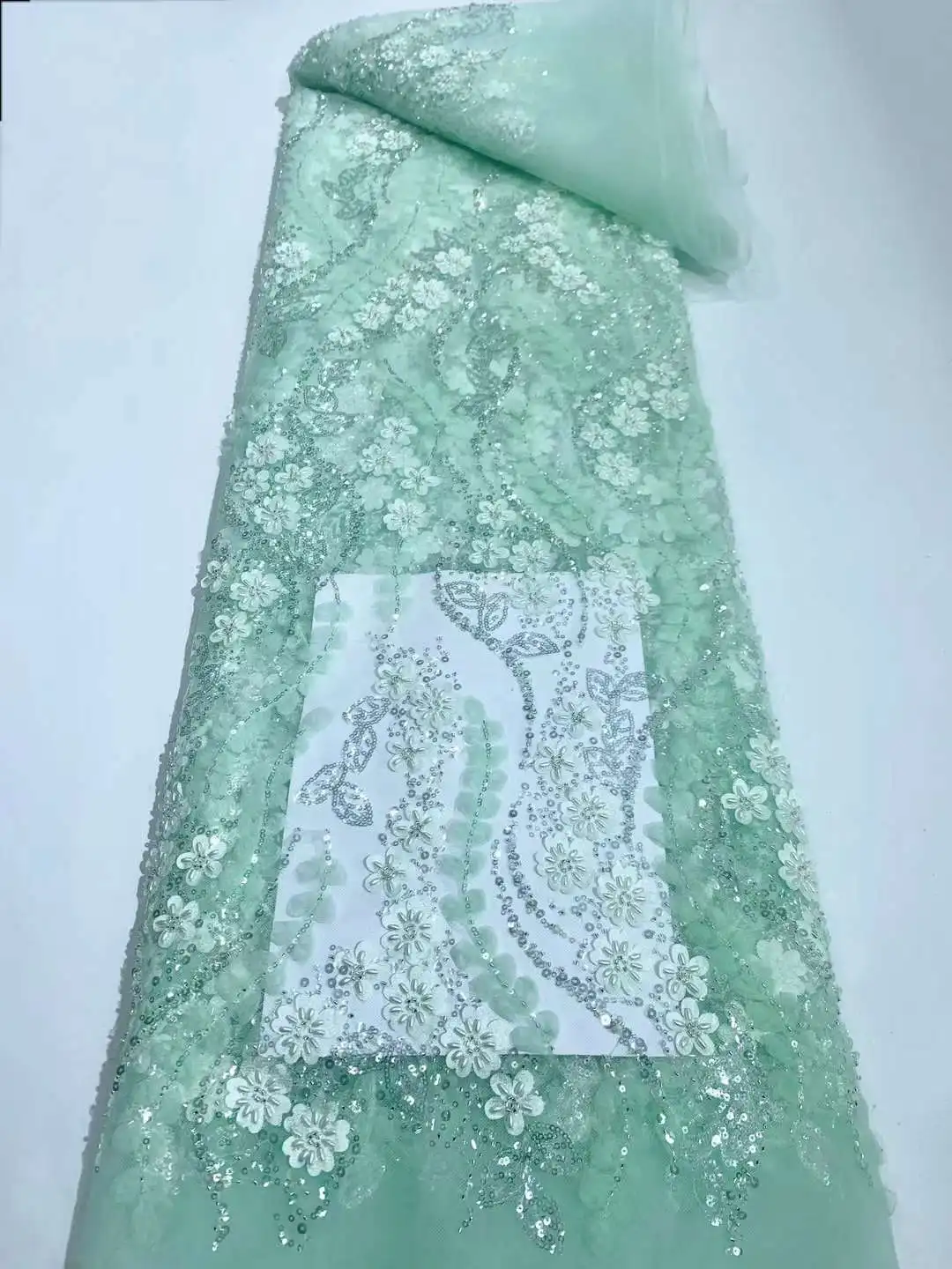 Модная французская сетчатая 3D Цветочная Вышивка Бисером кружевная ткань с