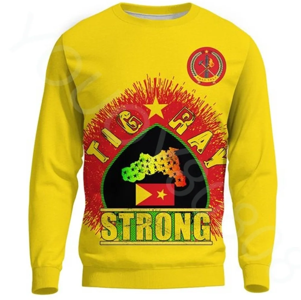 

Autumn and winter new African clothing Tigray Strong yellow round neck sweater pullover retro Harajuku clothing men's sweater