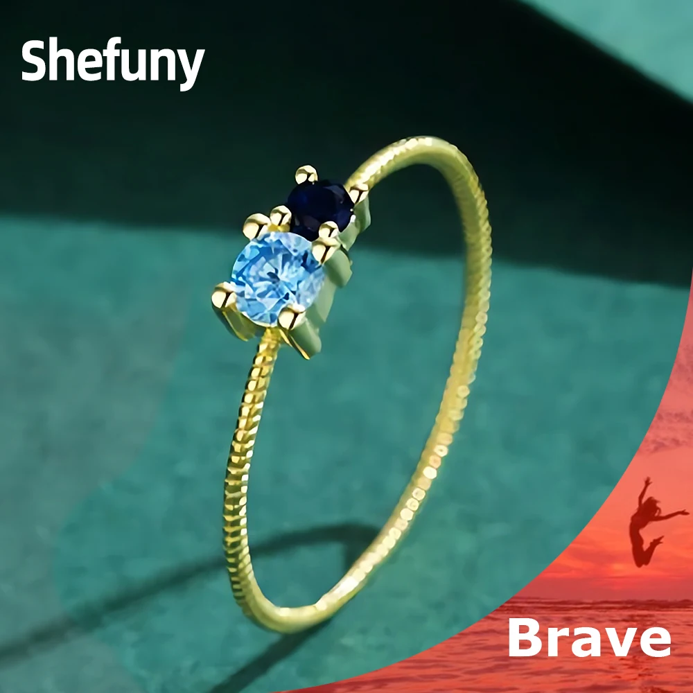 

Shefuny 925 Sterling Silver Stripe Shape Finger Rings Clear Blue Zirconia Wedding Bands For Women Fine Jewelry Party Gift