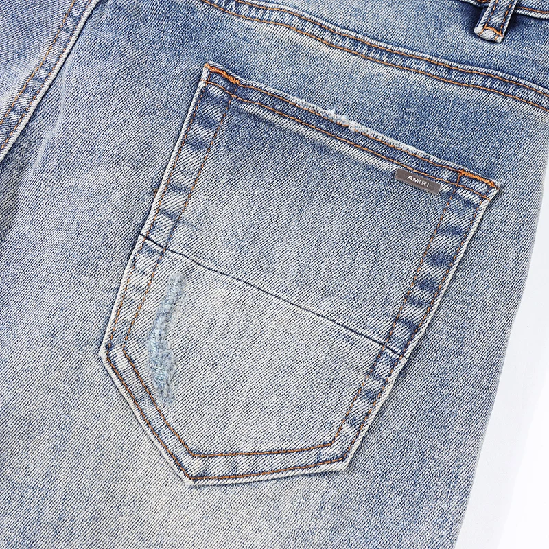 Street Fashion Men Jeans Retro Blue Destroyed Hole Elastic Stretch Skinny Ripped Jeans Men Patched Designer Hip Hop Brand Pants