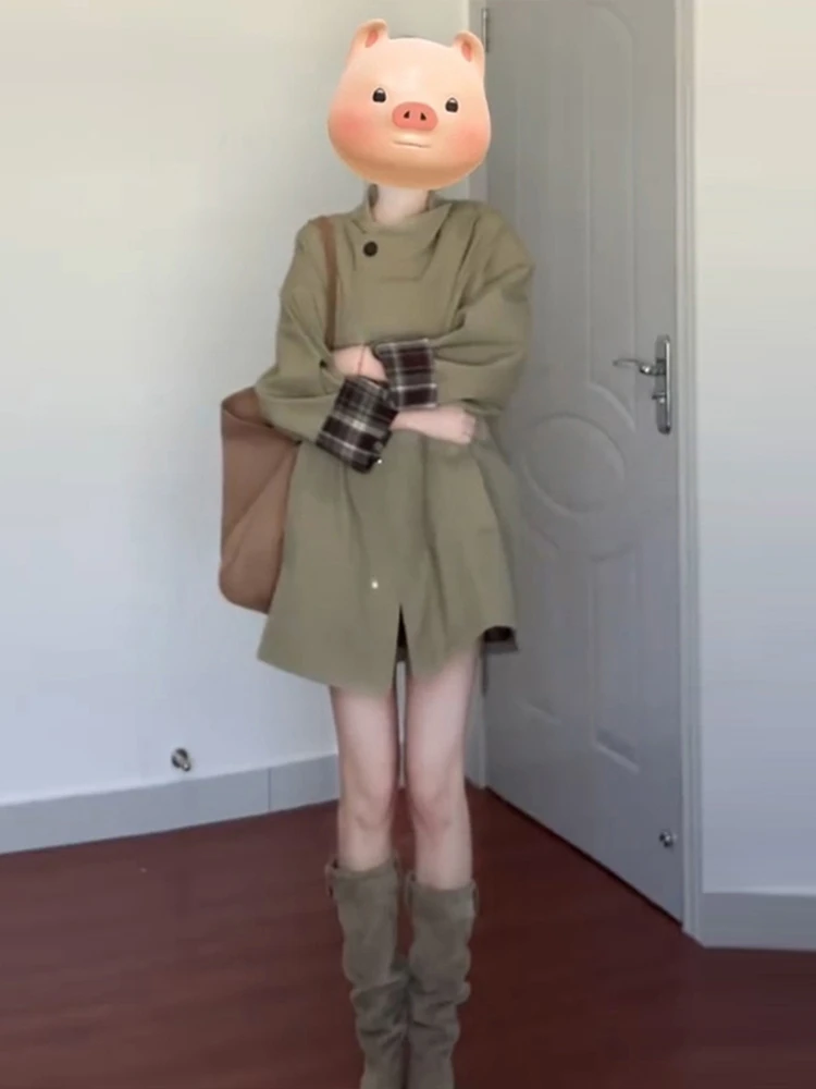 Khaki Trench coat Outerwear Women Spring and Autumn 2024 New Popular Small Korean Series Short Coat This Year