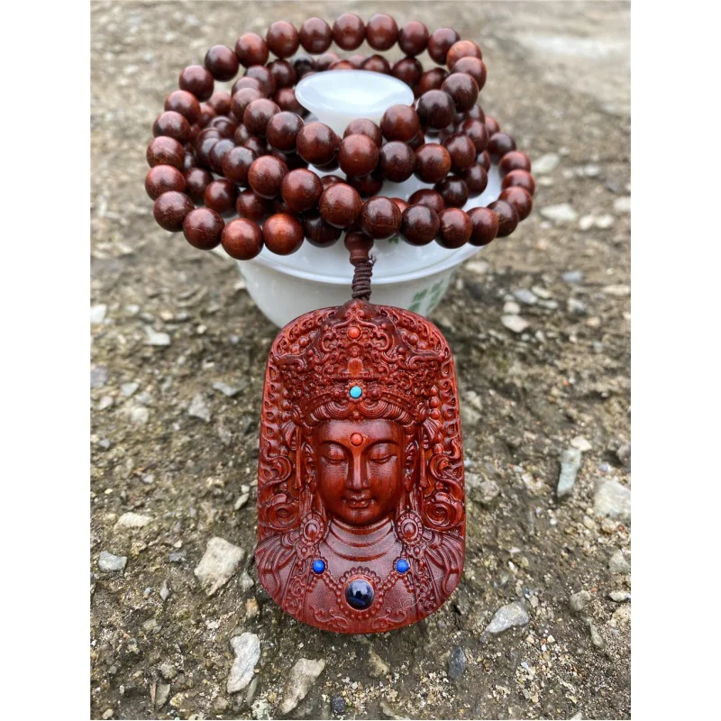 

Pterocarpus Santalinus Dianmu Guanyin Bodhisattva фирменный подвесной кулон ожерелье амулет с резьбой по дереву фирменный свитер