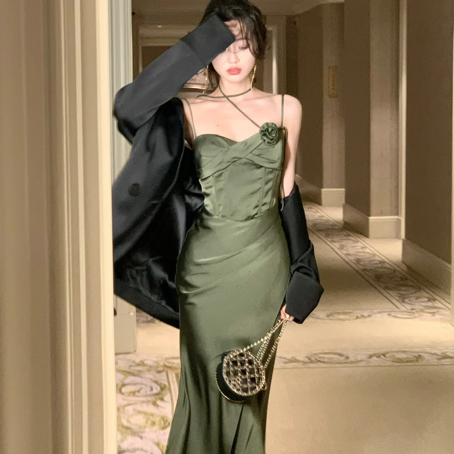 Gaganight женское зеленое платье ранней весны 2024 НОВЫЕ шикарные винтажные