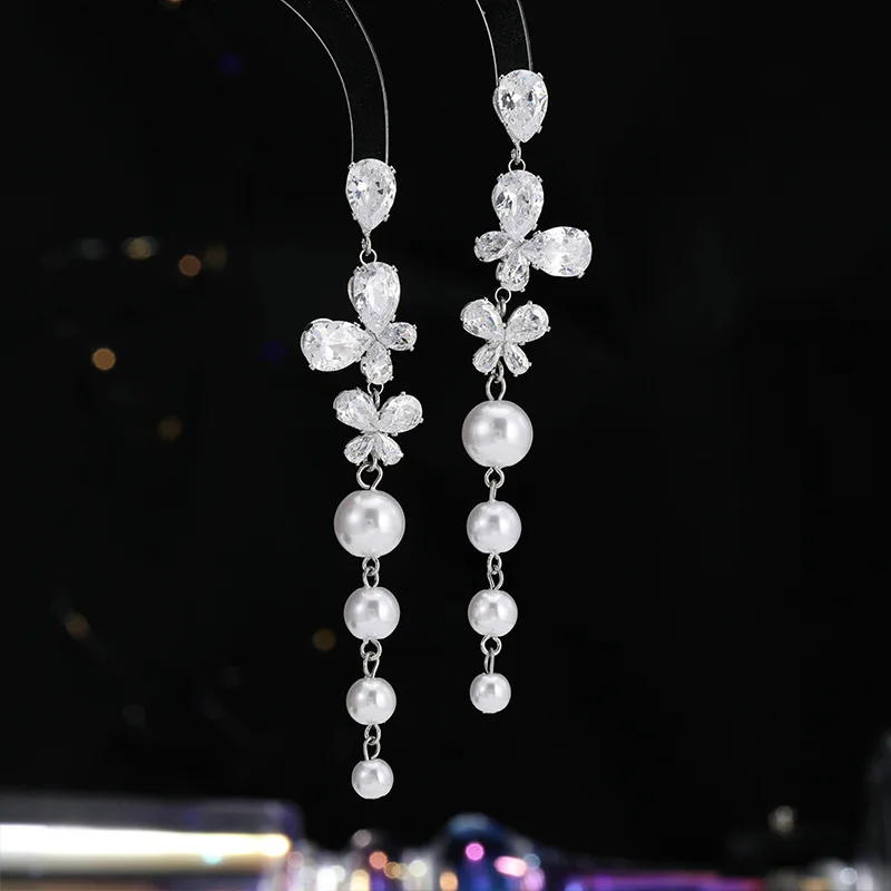 FXLRY Princ Wind Длинная кисточка S925 Серебряные иглы Бабочка Жемчуг Рождественские