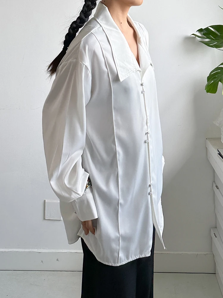 Женская винтажная блузка [EAM] белая/черная большого размера с длинными рукавами и