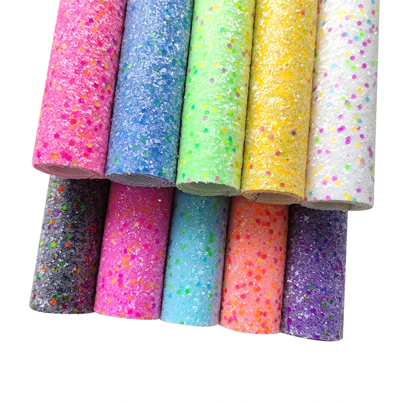

Fluorescent Chunky Glitter Faux Synthetic Leather Fabric Sheets for Making Shoe/Craft/Bag/Hair Bow