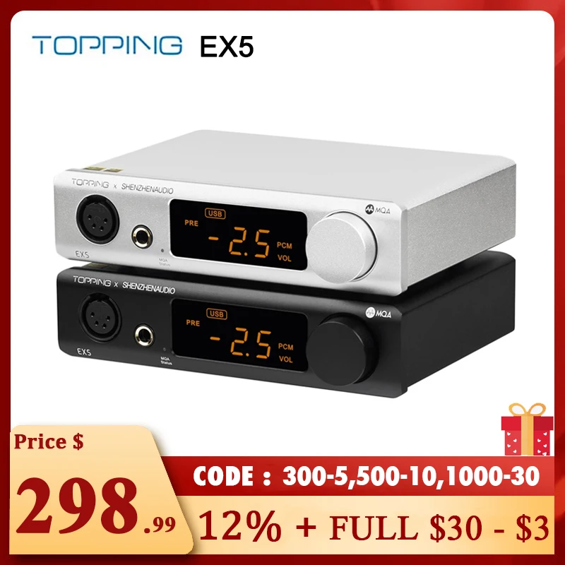 

TOPPING EX5 MQA DAC Headphone Amplifier ES9038Q2M*2 Bluetooth 5.0 Decoder with Remote Control