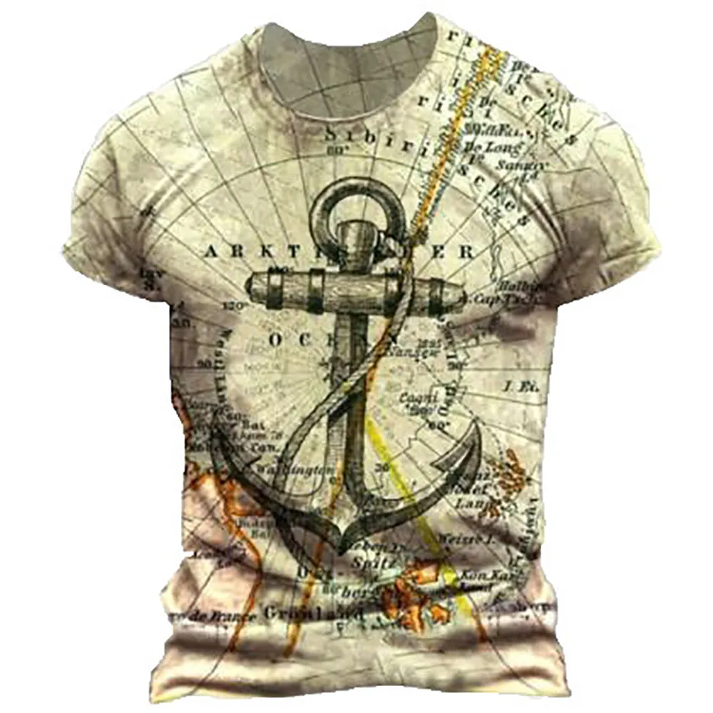 

2022 Summer Anchor Graphic Men's T-shirt Oversize Short Sleeve Retro Vintage Tops Tees Fashion Casual 3d Printed Streetwear 6XL