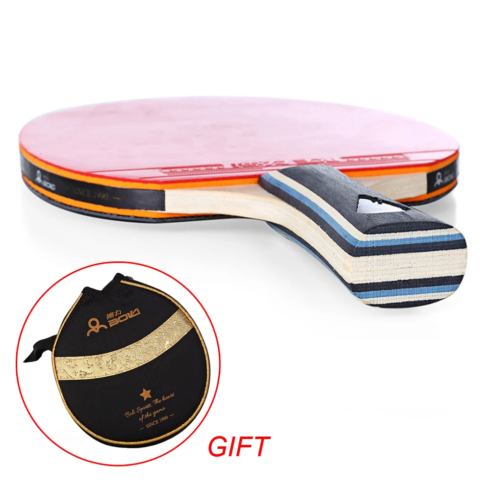 Table Tennis Racket Long Handle Strong Spin 7 Ply Wood Ping Pong Bat Paddle With Case For Children Adult Training