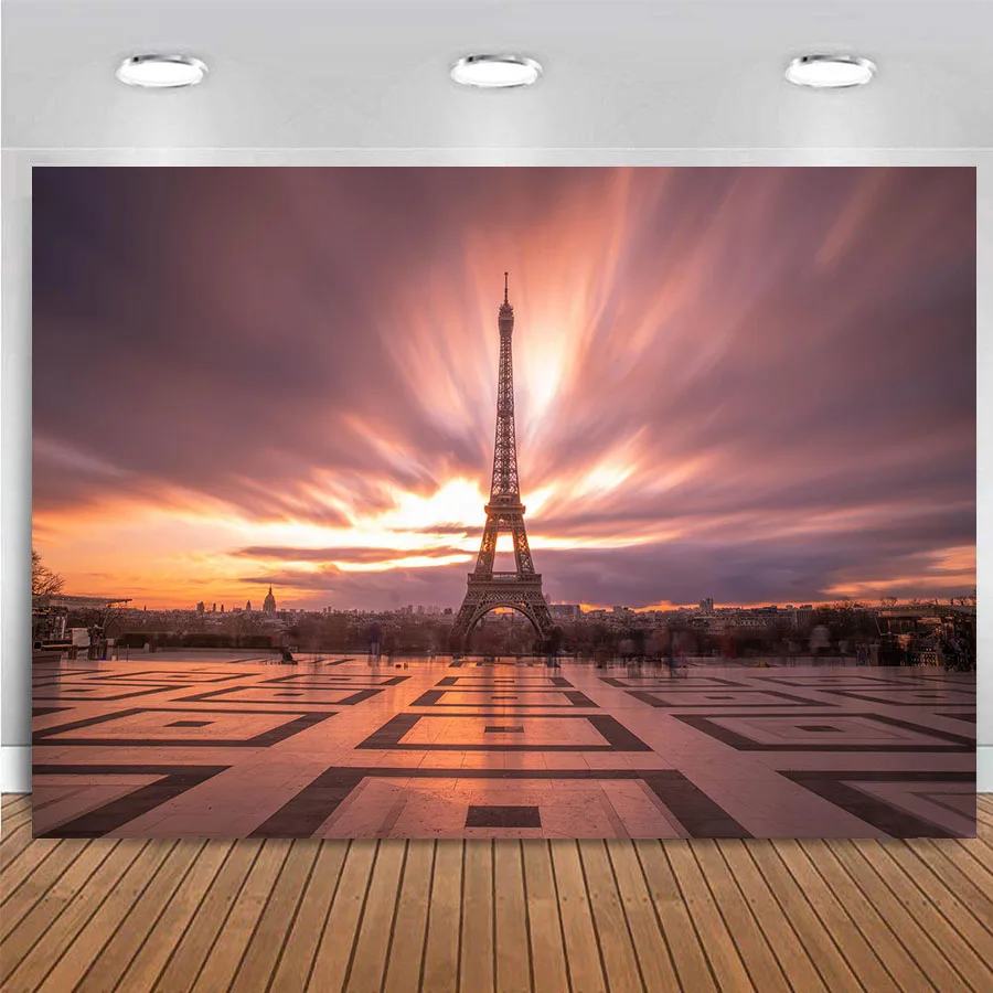 

Eiffel Tower Photography Backdrop Paris City View Sunset Sky Background Landmark Birthday Party Wall Decor Banner Photo Booth