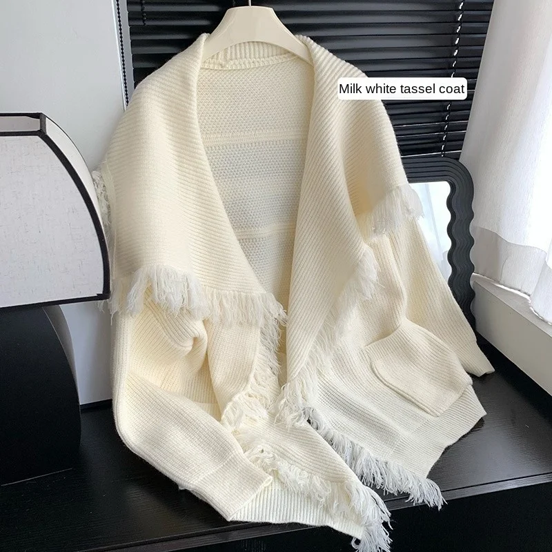 Женский свитер с матросским воротником и бахромой кардиган свободный простой