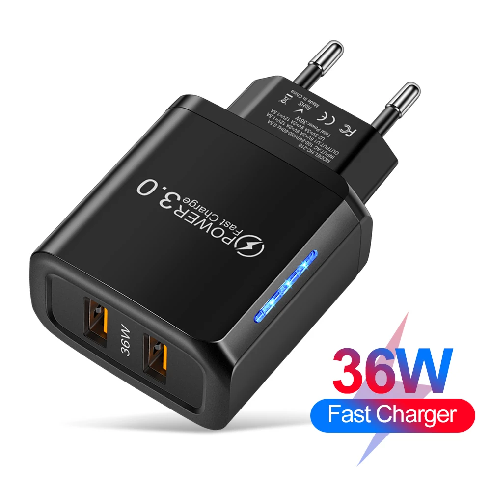 

Eu Us Plug Mobile Phone Charger 36w Universal Dual Usb Charger Fast Charge Wall Adapter Charger For Iphone Xiaomi Samsung Mini