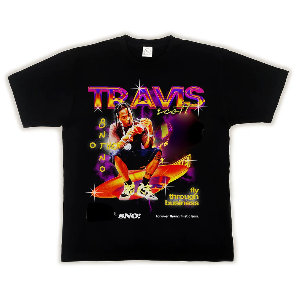 

American Hiphop Band Travis Scott T-shirt Vintage Print Summer Loose Plus Size Top Fashion Rapper Short-Sleeve Streetwear