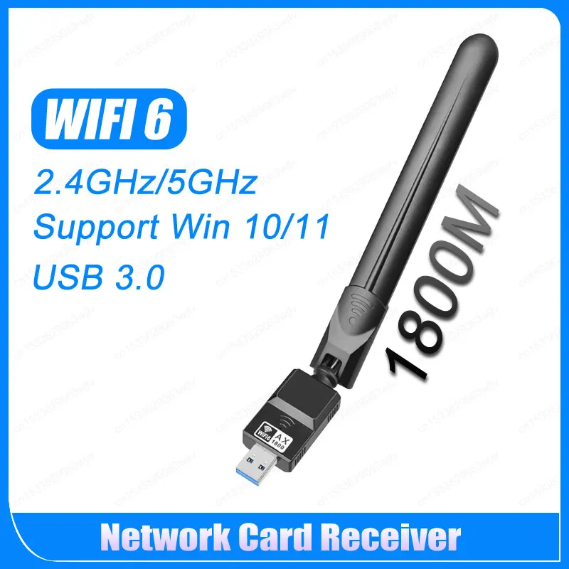 

WiFi6 Adapter Dual Band 5GHz 2.4GHz 6dBi Antenna 1800Mbps USB3.0 Wireless Dongle Wireless Network Card Receiver For Win10/11