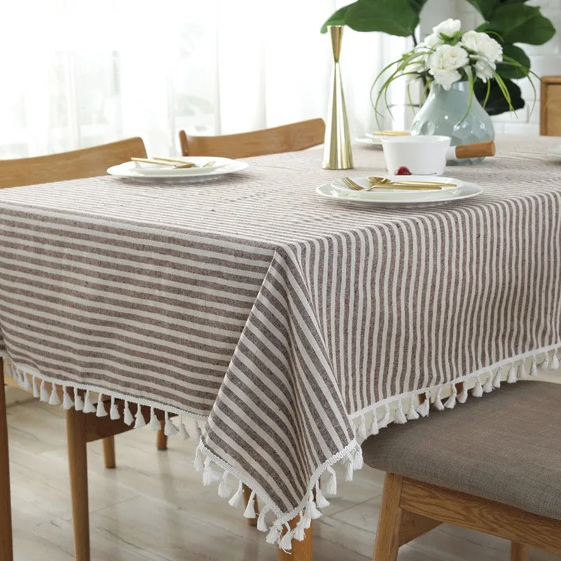 

Simple Striped Tablecloth Plain Tassel Tablecloth Table Cloth Cotton Linen Tablecloth Cover Towel Obrus Tafelkleed Mantel Mesa