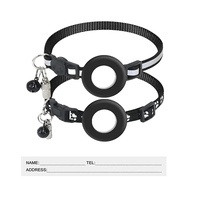 

2 упаковки для кошачьего ошейника Airtag, отстегивающийся держатель для кошачьего ошейника, регулируемый светоотражающий ремешок с биркой для звонка и удостоверения личности