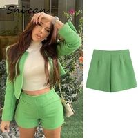 solid green office ladies shorts vintage spring autumn a line high waist women capris pantalon pour femme female bottom outwear
