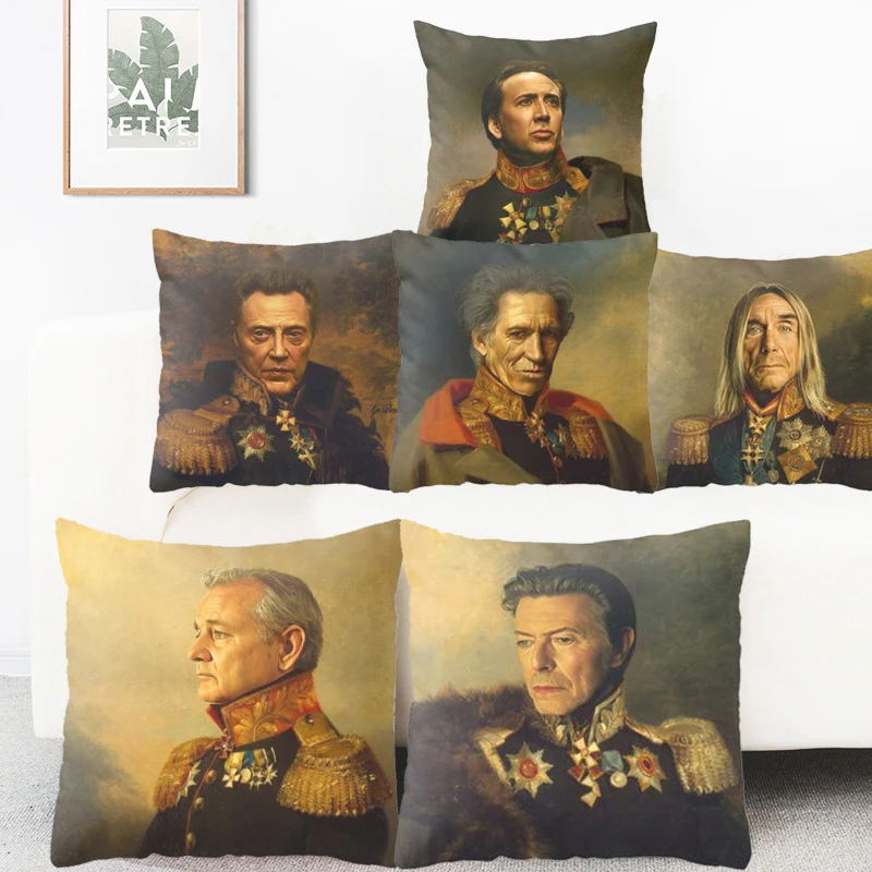 Европейские винтажные наволочки для портретов с изображением масляной живописи, наволочки для подушек, чехол для подушки с рисунком Кита рисада Брюса Уиллиса