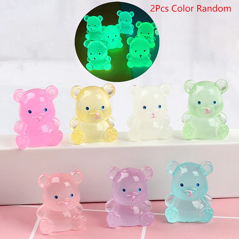 

2Pcs Luminous Bear Ornament Mini Cartoon Color Doll Micro Landscape Decoration Dollhouse Miniature Toy