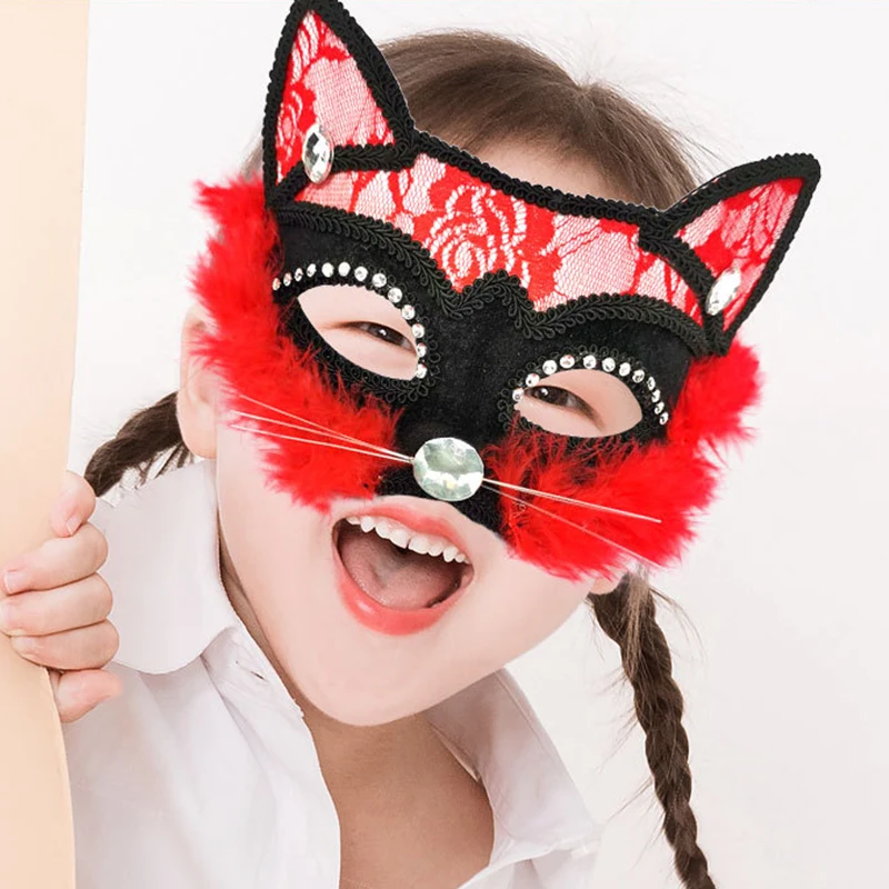 

Кружевная маска лисы, пушистое лицо кошки с Стразы, декоративный чехол, товары для хэллоуивечерние, аксессуары для женской сексуальной одеж...
