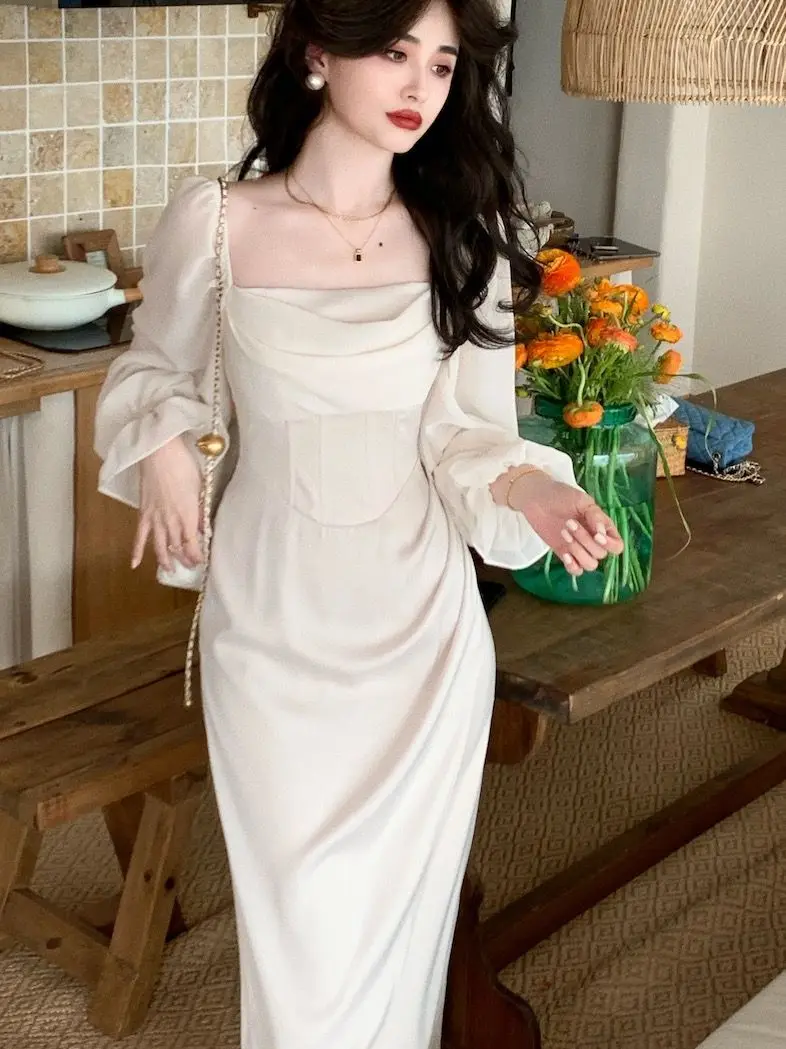 

2022 Autumn New Women Fashion Elegant Puff-Sleeve Midi Corset Dresses Evening Prom Female Party Lady Clothes Vestdios