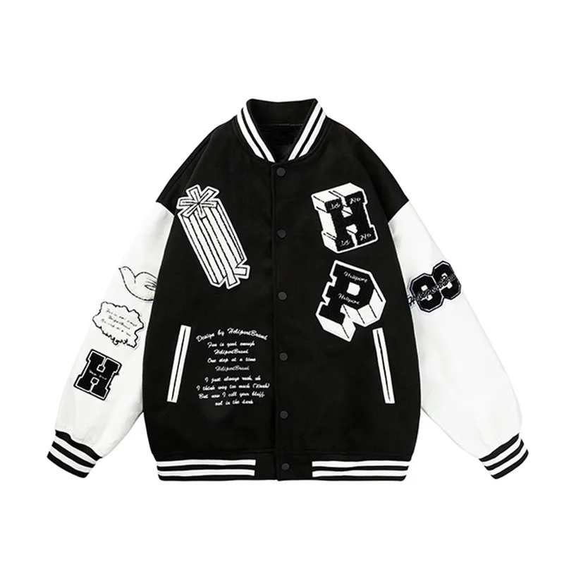 

Japanese Style Fashion Bomber Jackets Coats For Women Men Black Autumn Winter Streetwear Student Baseball Uniform Jackets