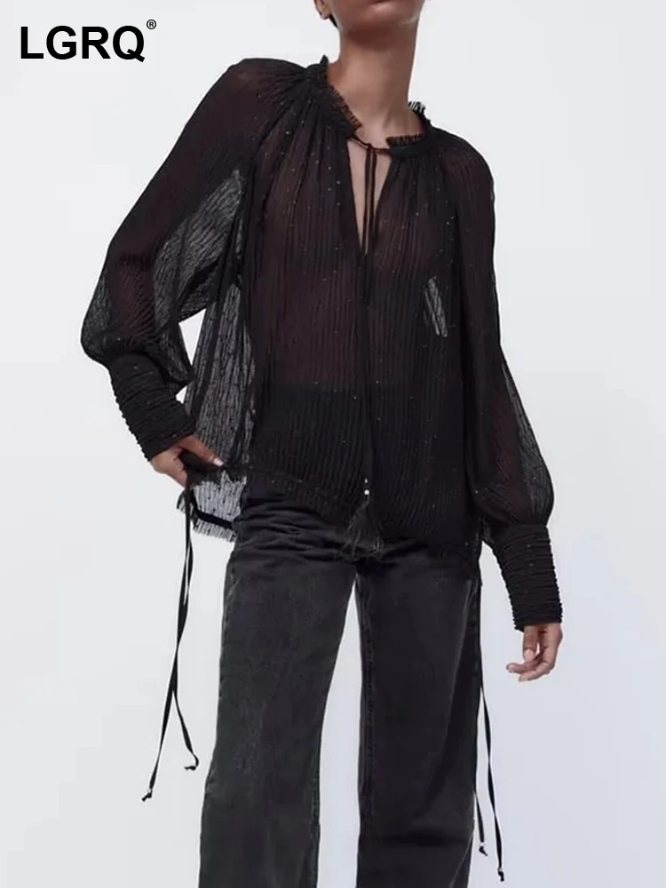 

Женская свободная футболка с длинным рукавом, круглым вырезом и кулиской