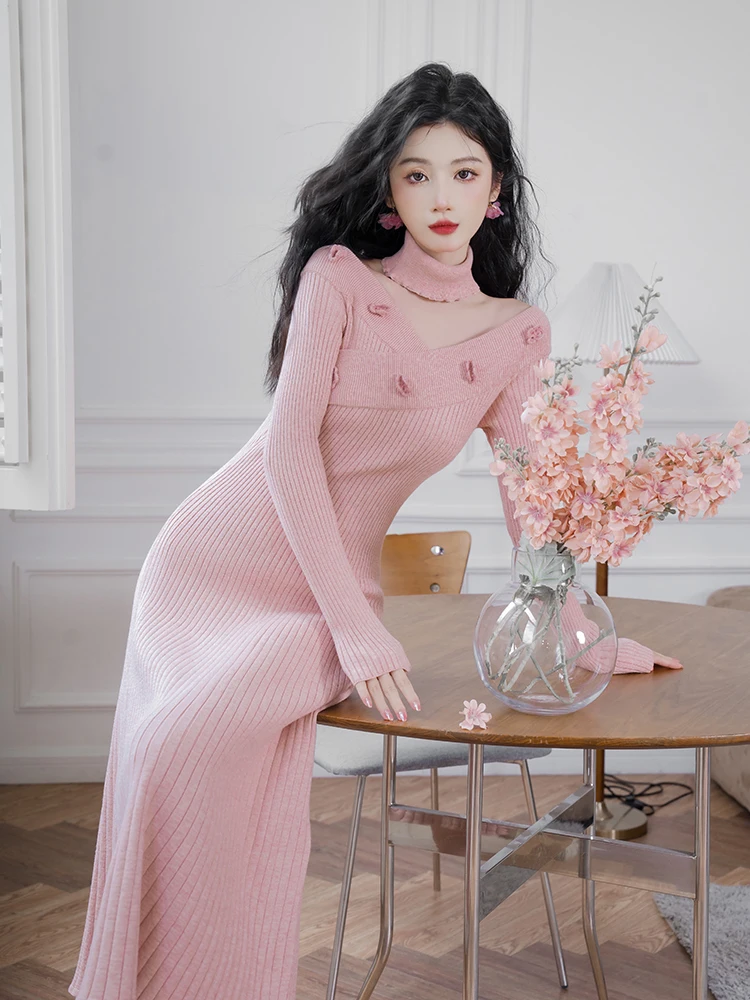 

Осенне-зимнее облегающее платье-свитер с длинным рукавом 2023 модная женская одежда