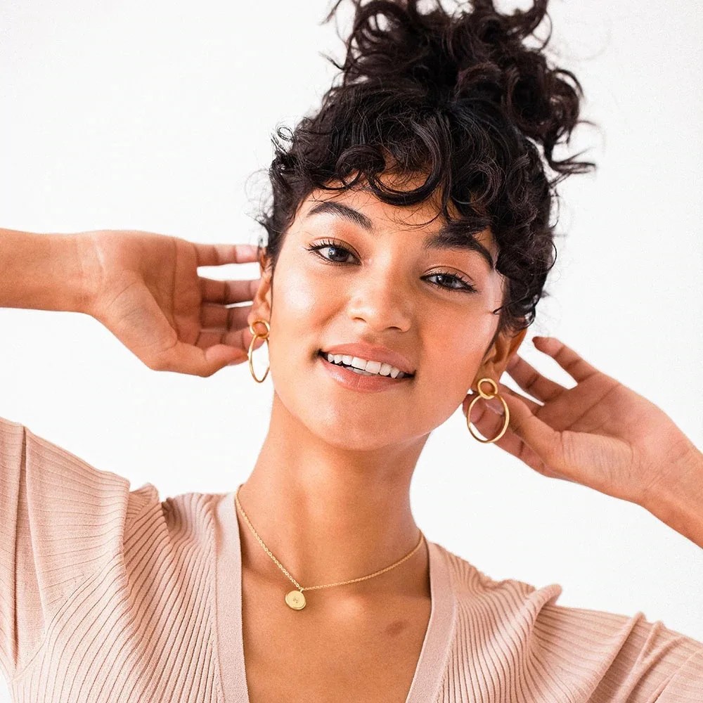 Stainless Steel PVD 18K Gold Plated Tarnish Waterproof Double Ring Hoop Earrings For Woman Jewelry Wholesale Trendy