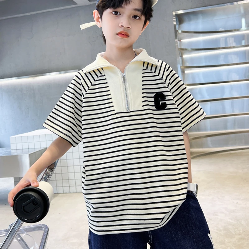 

Детская одежда, футболка с коротким рукавом для мальчиков, новинка 2023, летняя рубашка-поло из чистого хлопка, трендовая рубашка