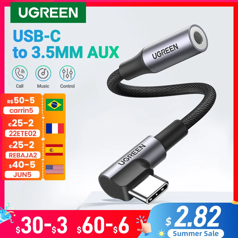 

UGREEN Type C to 3.5mm Cable Headphone Adapter USB C to 3.5 Jack Audio Aux Cable for Xiaomi Mi 11 Oneplus HUAWEI P30 Pro Mate 20