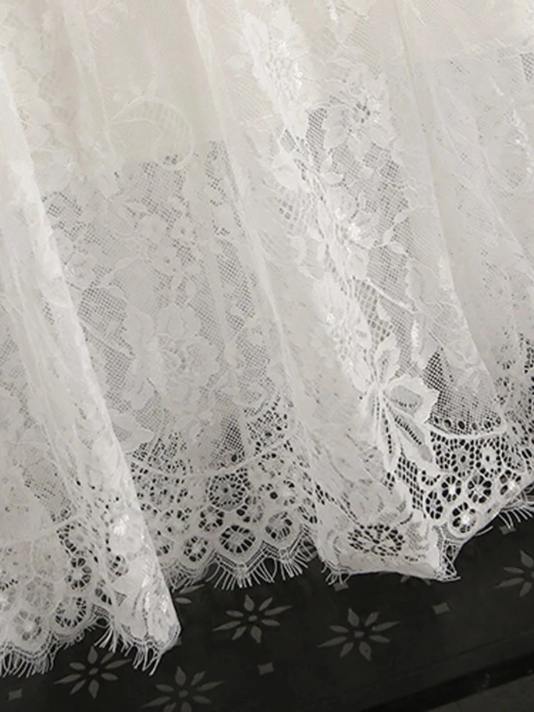 Modal Patchwork Lace Camisole White Bottom Skirt Dress High Waist Sleeveless Mesh Pleated Slip Dress Petticoat Autumn And Summer images - 6