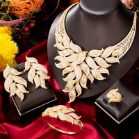 soramoore luxury gougeous wedding big necklace bangle ring earrings set for women cubic zirconia dubai bridal jewelry set
