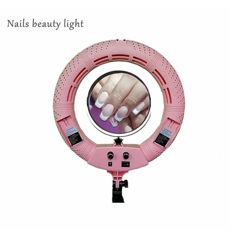

Yidoblo 12 дюймов, 38 Вт, розовый цвет, двухцветный SMD СВЕТОДИОДНЫЙ кольцевой светильник для селфи, гвозди, косметологический светильник с держате...
