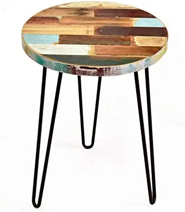 Mesa de madera reciclada con horquilla redonda, mesita de noche, barco de...