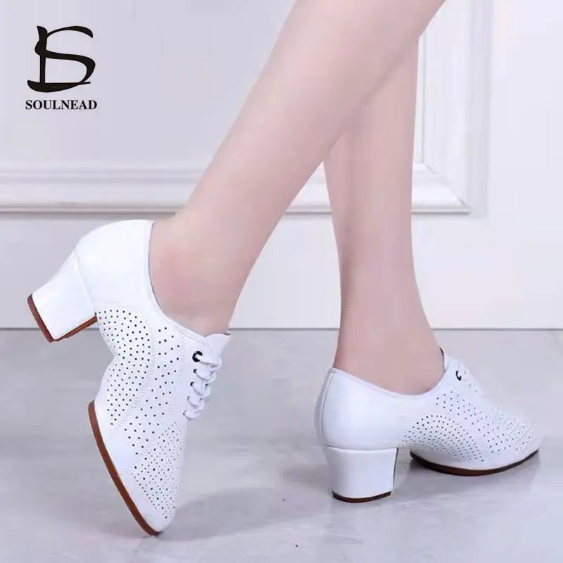 Women Jazz Dance Shoes Latin Salsa Ballroom Shoes Soft Breath PU Woman's Practice Dancing Shoes Heeled 5cm Ladies Dance Sneakers