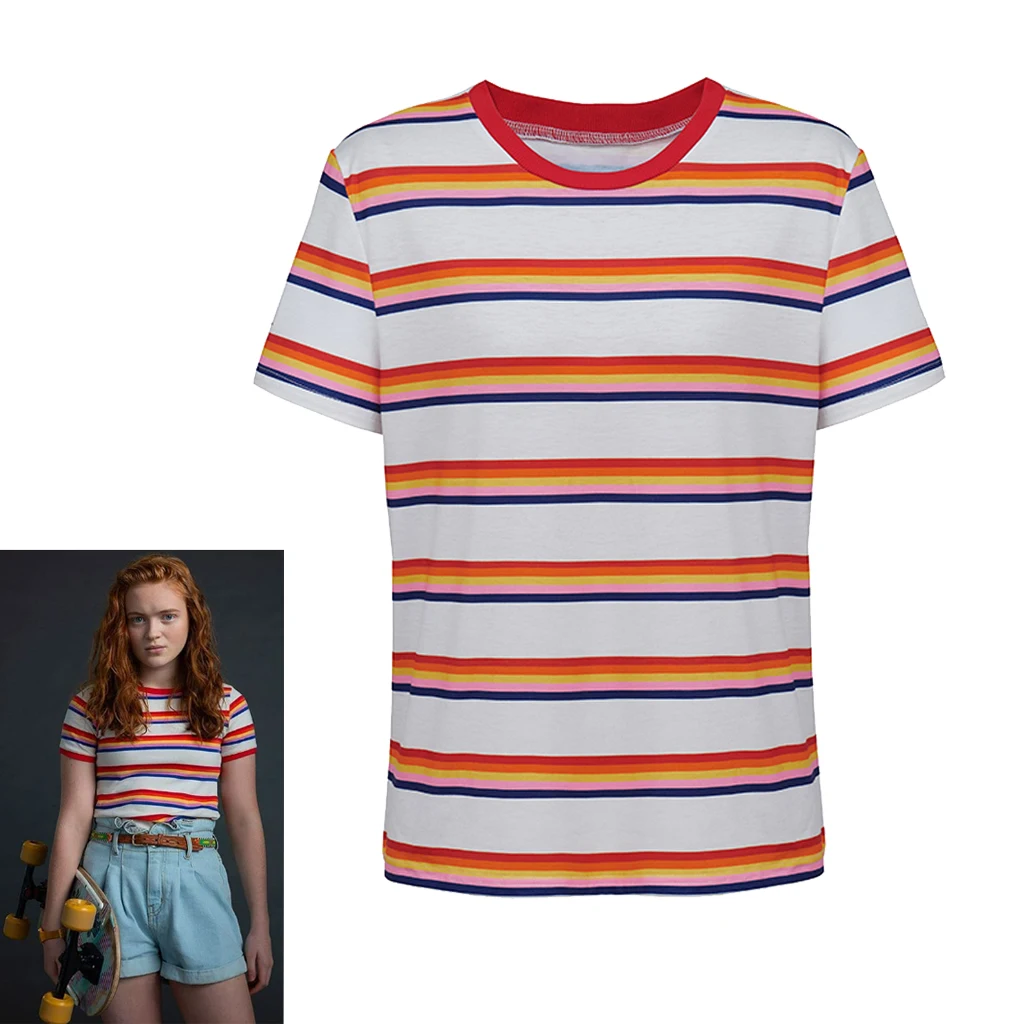 

Max Mayfield Cosplay Costume Colorful Striped T-shirt girls T-shirt Halloween Costume for Women