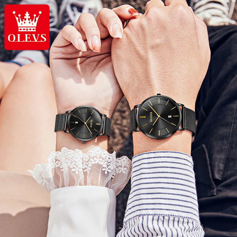 OLEVS 5869 Fashion Great Quality Couple  Wristwatch Japan Quartz Waterproof Stainless Steel Strap Watch for Couple Calendar