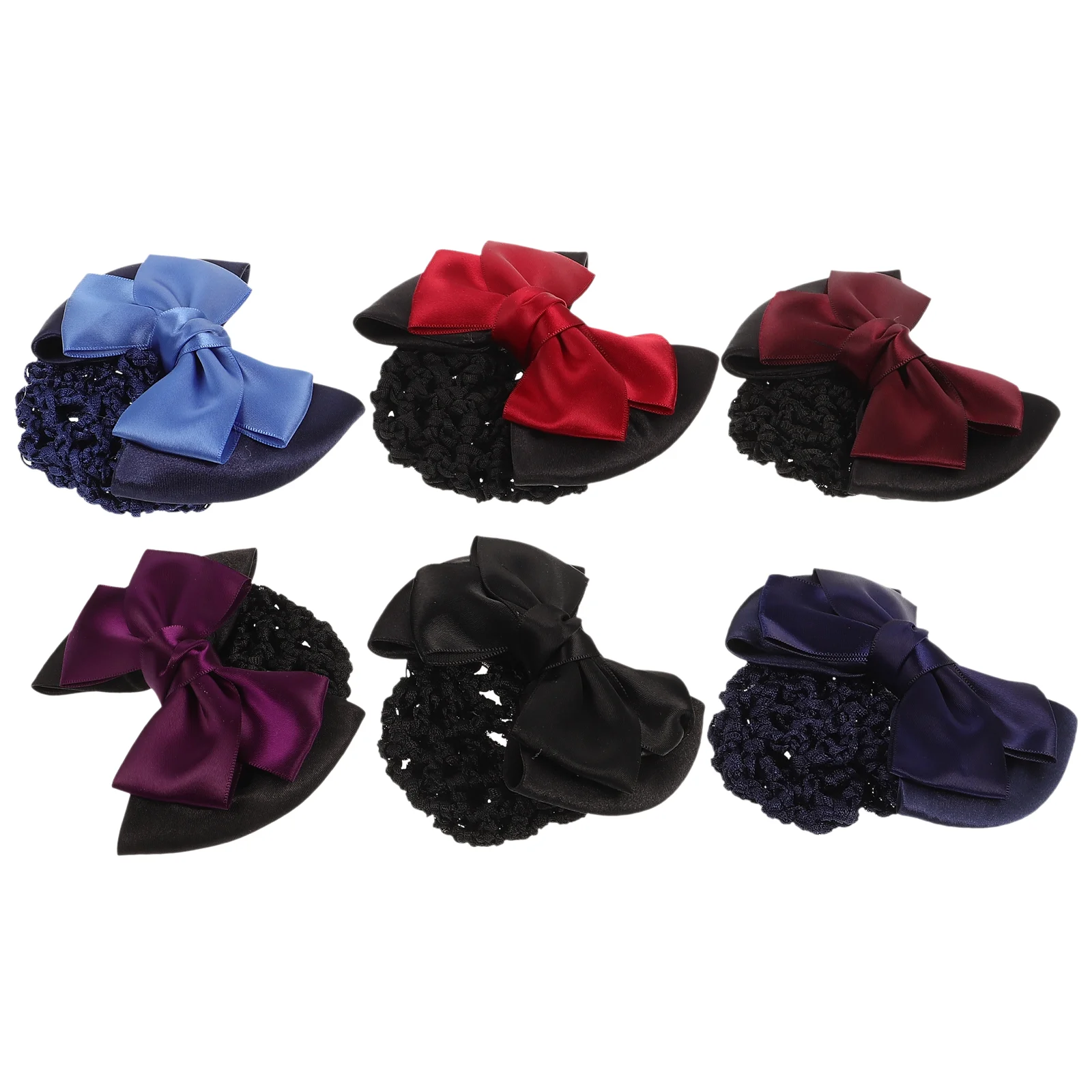 

6pcs Professional Office Elastic Bun Bow Headdress Hair Snood Net Mesh Hair Clip Cross Bow Hairpin for Lady Women (Red + Blue +