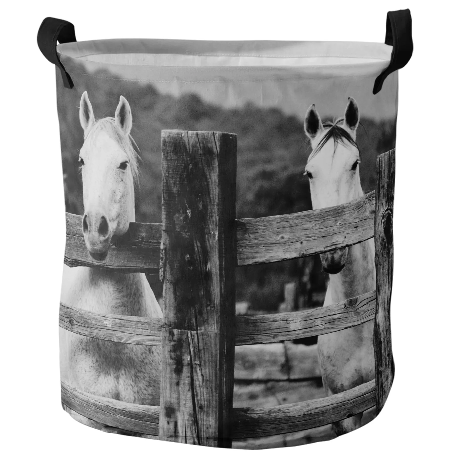

Farm Animal Horse Black And White Dirty Laundry Basket Foldable Home Organizer Basket Clothing Kids Toy Storage Basket