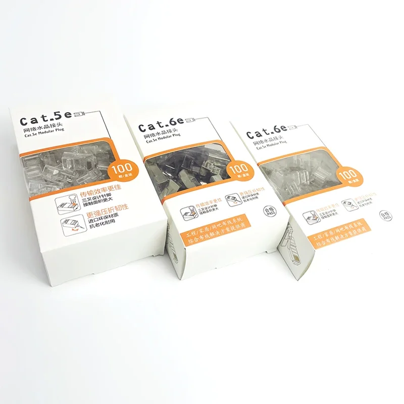 Фото Комплект из 100 разъемов RJ45 Cat5e/Cat6, позолоченные |   Разъем Ethernet для сетевых кабелей мощностью 1000 Мбит/с — совместимость с Cat5e №3