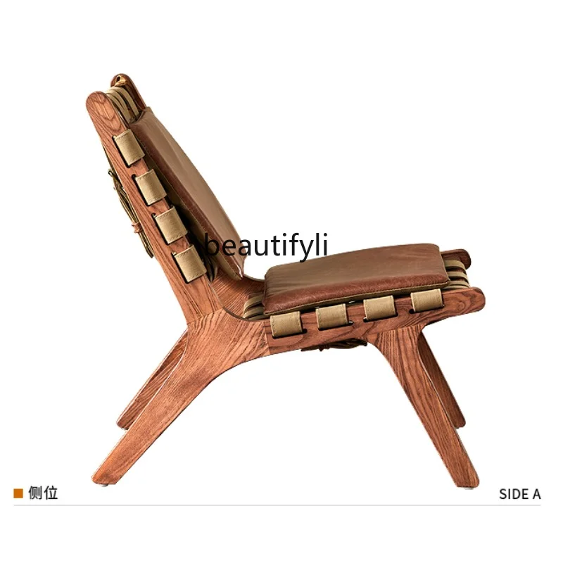 

Кресло в скандинавском стиле из натуральной кожи для маленькой квартиры, кресло для отдыха из первого слоя воловьей кожи, брезентовое кресло с откидывающейся спинкой на одно сиденье