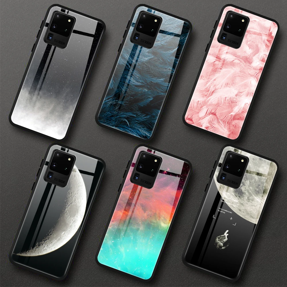 

Ultra-thin Planet Starry Phone Case For Samsung Galaxy S20 Ultra Plus Tempered Glass Case For SAMSUNG S21 S22 Plus Ultra Cover