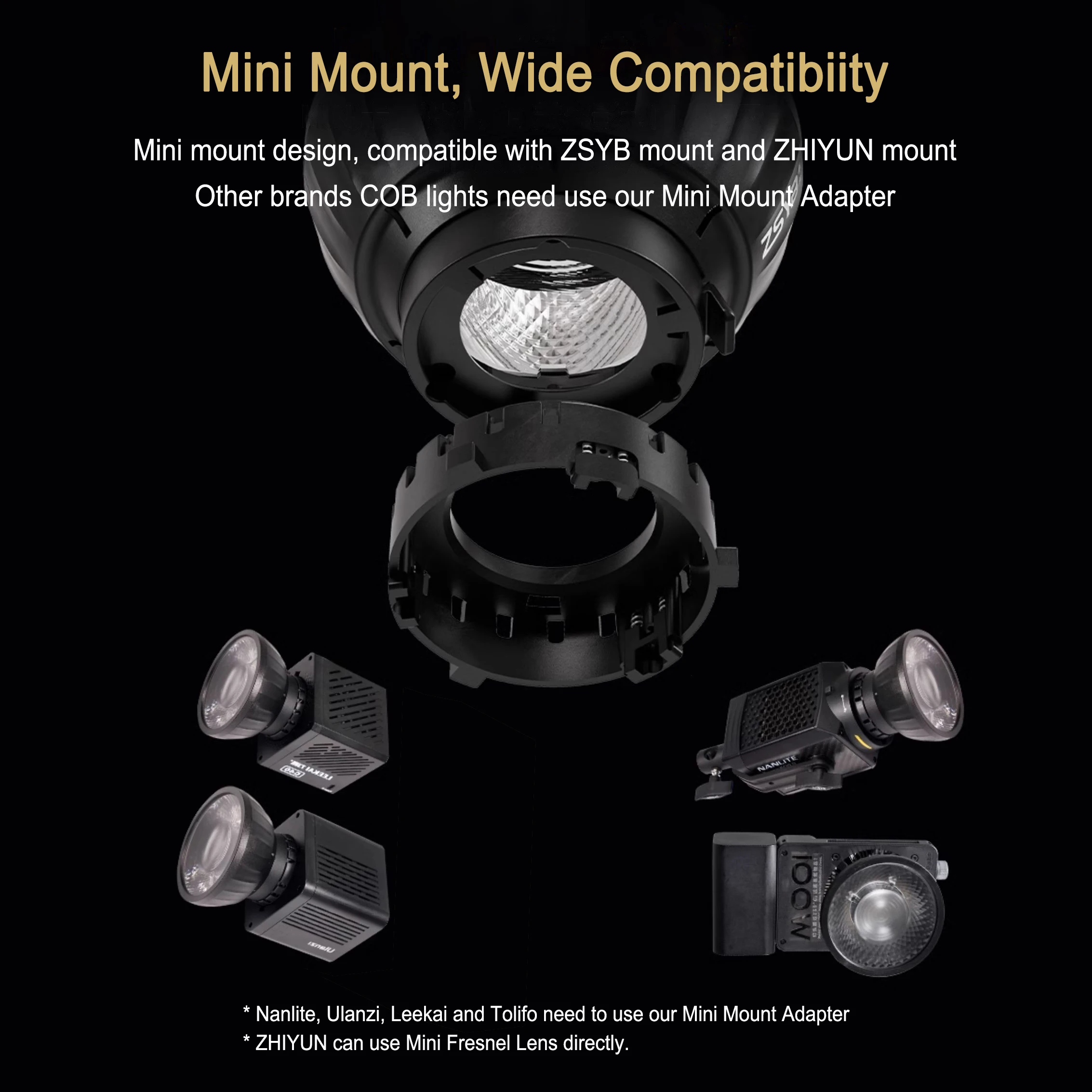 Френелевская линза-фокусиратор Mini Bowens Mount 25 градусов для COB LED видеосветильников Zhiyun Nanlite (art.: 3920da8320570) - 3920da8320570