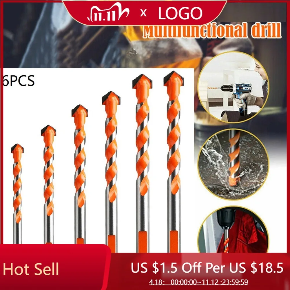 

6Pcs 4/5/6/8/10/12mm Construction Drill Bit Multi-functional Bits Tool Kit For Wood Glass Wall Ceramic Marble Deep Hole Drill