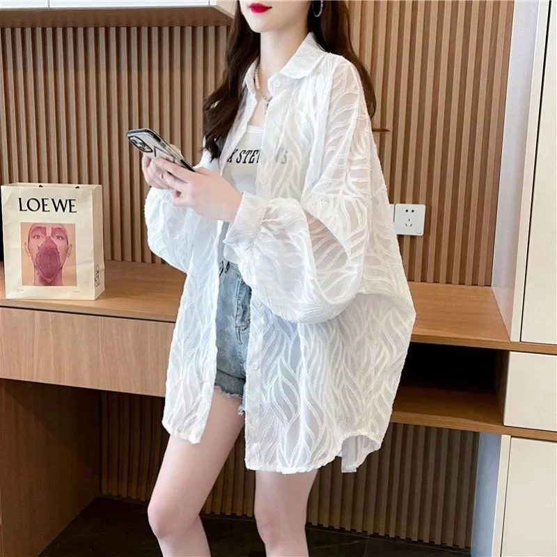 Новая женская Солнцезащитная одежда летняя блузка большого размера Свободный