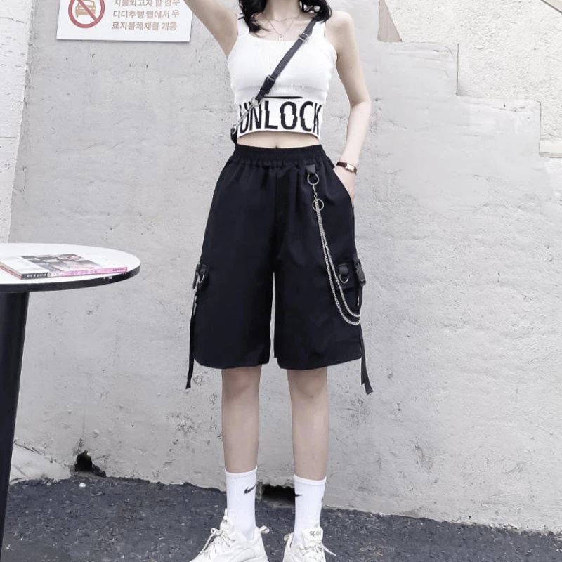 Шорты-карго Женские Мешковатые в стиле Харадзюку повседневные Модные уличные